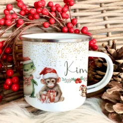 Weihnachtstasse "Tiere" für Kinder | Tasse mit Namen personalisiert | Kinderbecher aus Emaille mit Weihnachtsmotiv | Weihnachtsgeschenk Nikolaus für Mädchen Jungen Teenager | 7 Produktvarianten zur Auswahl