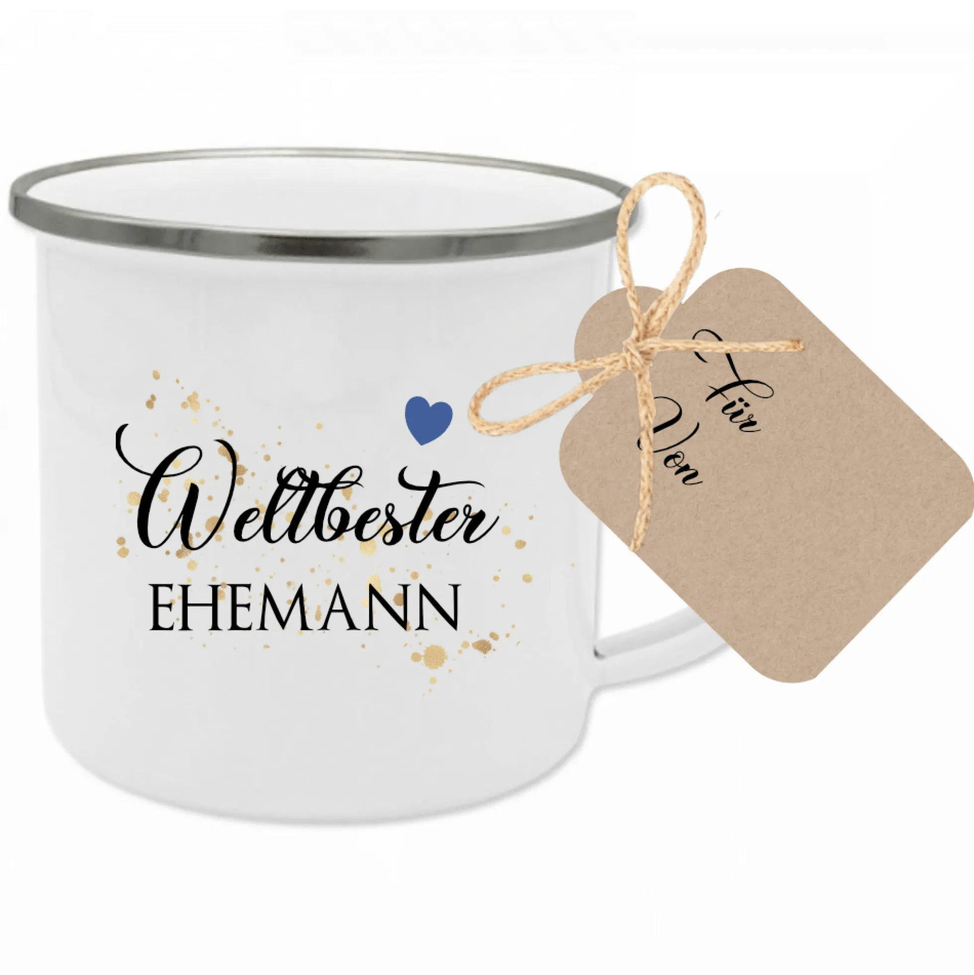 Weltbester Ehemann Tasse aus Emaille | Originelle Geschenkidee für Ihn | 12 Motivvarianten zur Auswahl