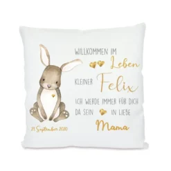 Willkommen im Leben | Persönliches Geschenk mit Widmung zur Geburt | Verschenke ein personalisiertes Babykissen mit Namen des Neugeborenen und dem Geburtsdatum | 4 Varianten zur Auswahl