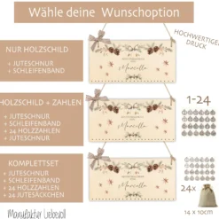 Winterlicher Adventskalender Personalisiert für Männer und Frauen zum Befüllen aus Holz