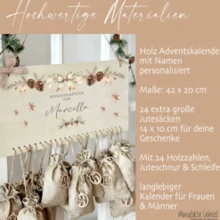 Winterlicher Adventskalender Personalisiert für Männer und Frauen zum Befüllen aus Holz