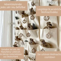 XL Adventskalender mit Namen zum Befüllen Stoff Adventskalender Engel personalisiertes Kalender Geschenk Frauen Männer Kinder Familie