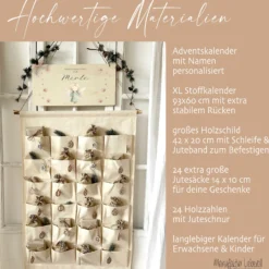 XL Adventskalender mit Namen zum Befüllen Stoff Adventskalender Engel personalisiertes Kalender Geschenk Frauen Männer Kinder Familie