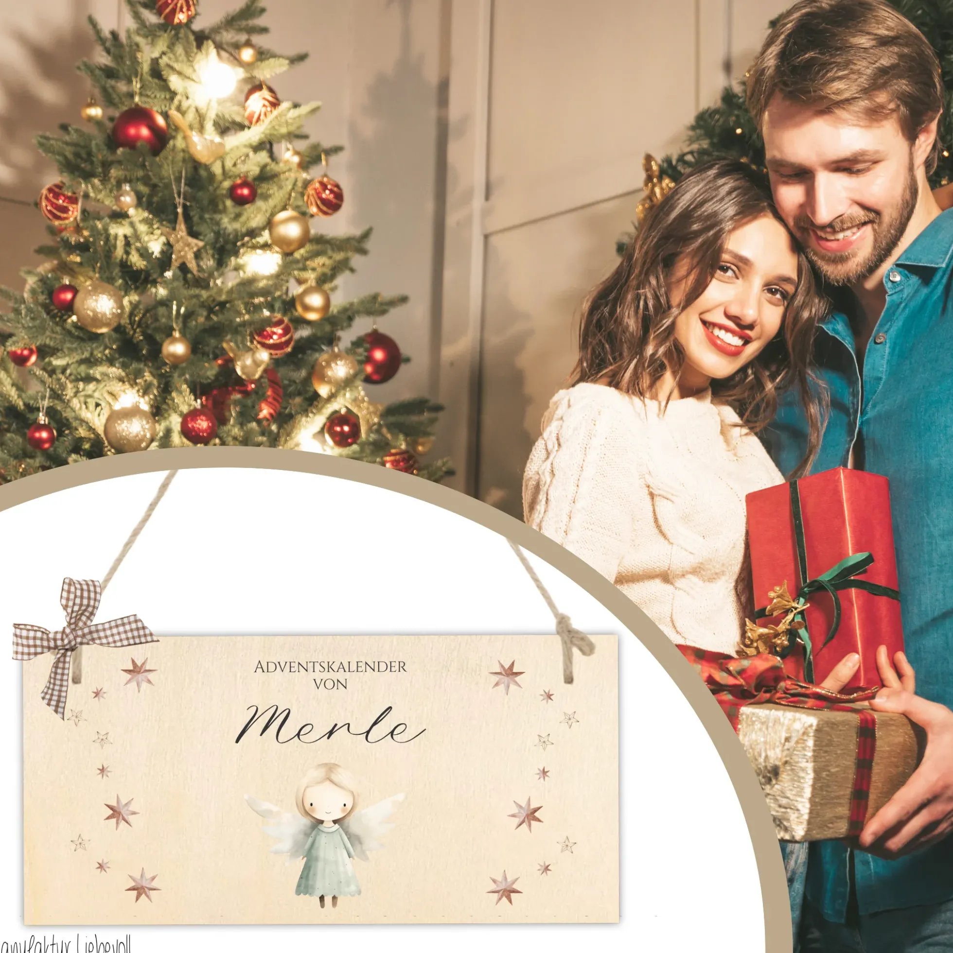 XL Adventskalender mit Namen zum Befüllen Stoff Adventskalender Engel personalisiertes Kalender Geschenk Frauen Männer Kinder Familie