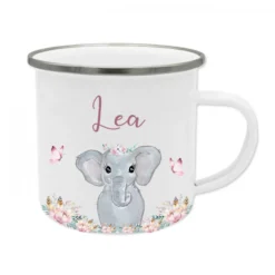 Zauberhafte Einhorn Tasse mit Namen des Kindes | Emaille Trinkbecher für Mädchen I Personalisierte Kindertasse als besonderes Geschenk | 7 Motivvarianten zur Auswahl