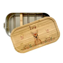 Zauberhafte Reh Brotdose mit Namen für Mädchen | Kindergarten Lunchbox | Geschenk für Kinder