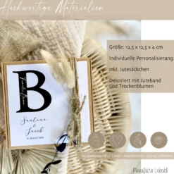 Zur Hochzeit - Personalisierte Geschenkverpackung mit Monogram, Individuelles Geldgeschenk inkl. Jutebeutel